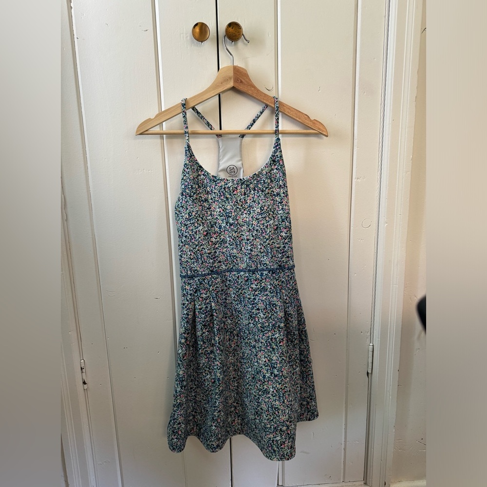 Sage Floral Spaghetti Strap Dress in Blue and Pink